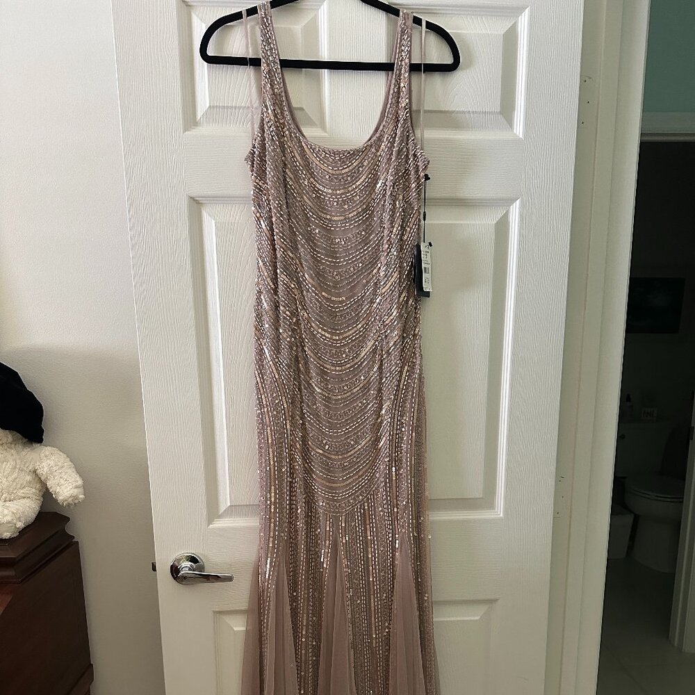 NWT Adrianna Papell Deco Curves Tank Beaded Gown Dress